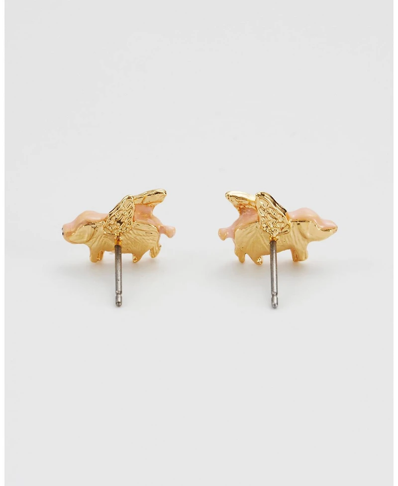 Fable England Gold Flying Pig Stud Earrings