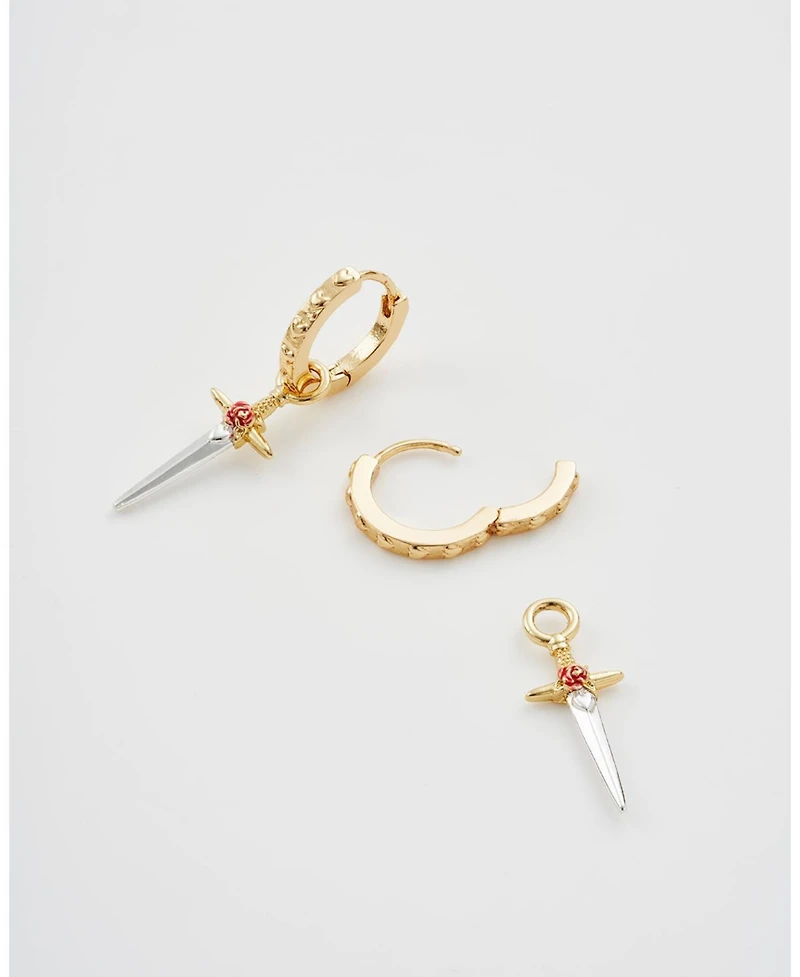 Fable England Gold Rose and Dagger Huggie Earrings