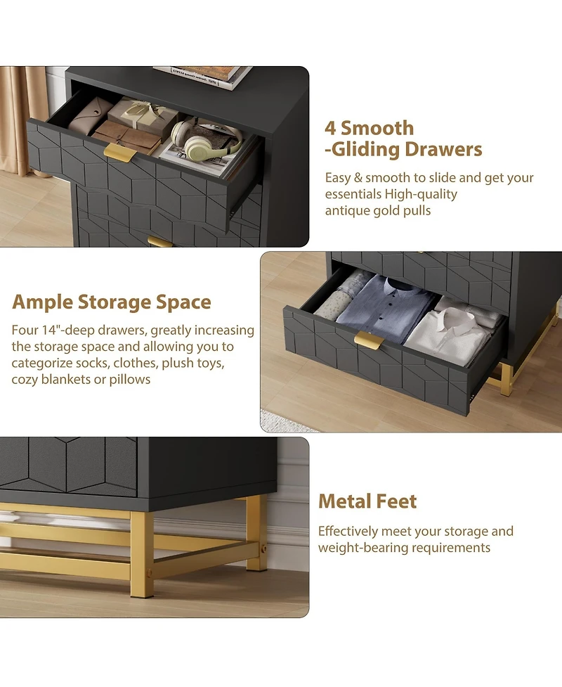 homfan 4-Drawer Dresser with Metal Handles, Modern Chest for Bedroom, Living Room, Hallway