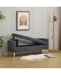 Streamdale Furniture 65.35" Upholstered Flip-Top Storage Bed Bench with Armrests and Bolster Pillows
