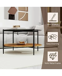 Streamdale Furniture Mid-Century Modern Round Glass Coffee Table with Storage Shelf, 32.28