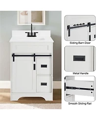 Phying 24 Inch Farmhouse Bathroom Vanity Freestanding Single Undermount Sink Cabinet with Sliding Barn Doors and 2 Drawers