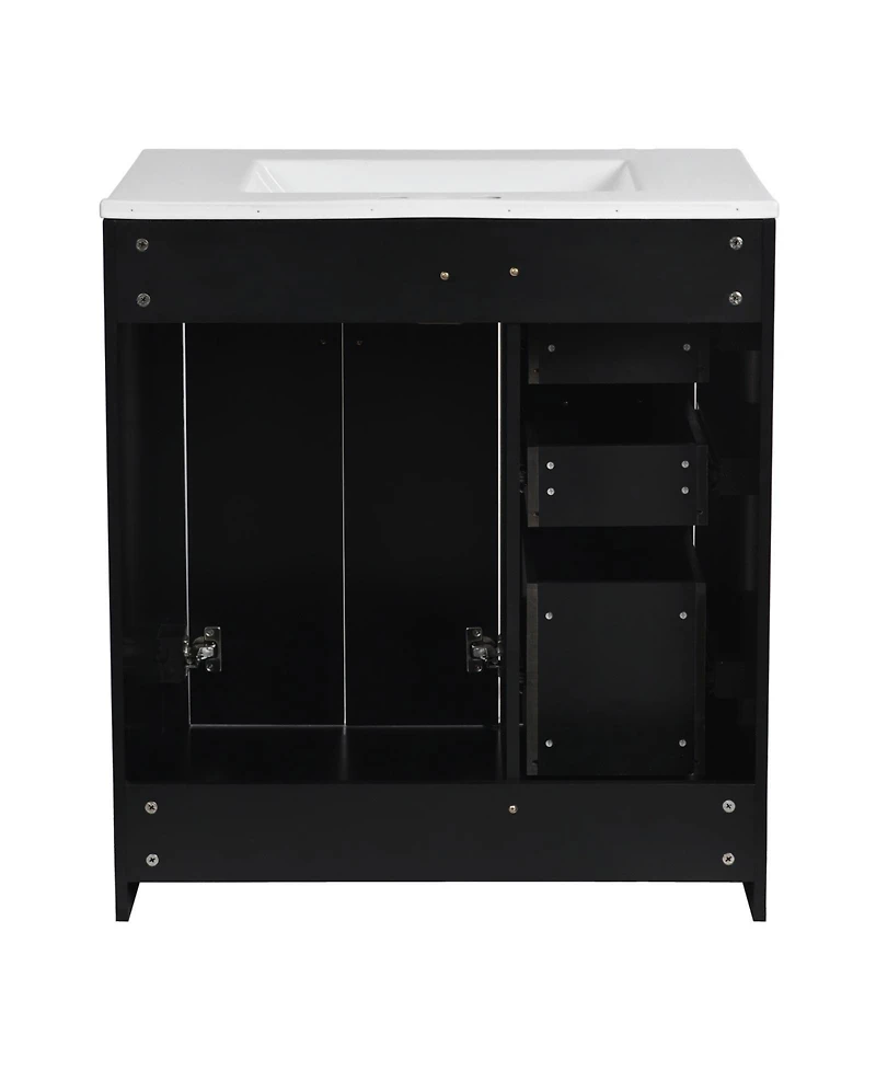 Phying 30Inch Bathroom Vanity with Ceramic Sink Combo Solid Wood Frame Bathroom Storage Cabinet Set with 3 Drawers and Soft Closing Doors