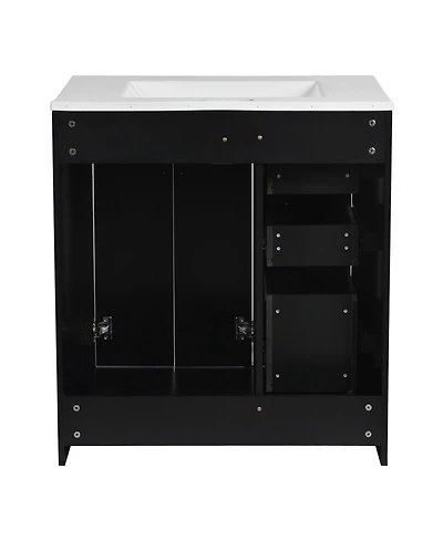 Phying 30Inch Bathroom Vanity with Ceramic Sink Combo Solid Wood Frame Bathroom Storage Cabinet Set with 3 Drawers and Soft Closing Doors