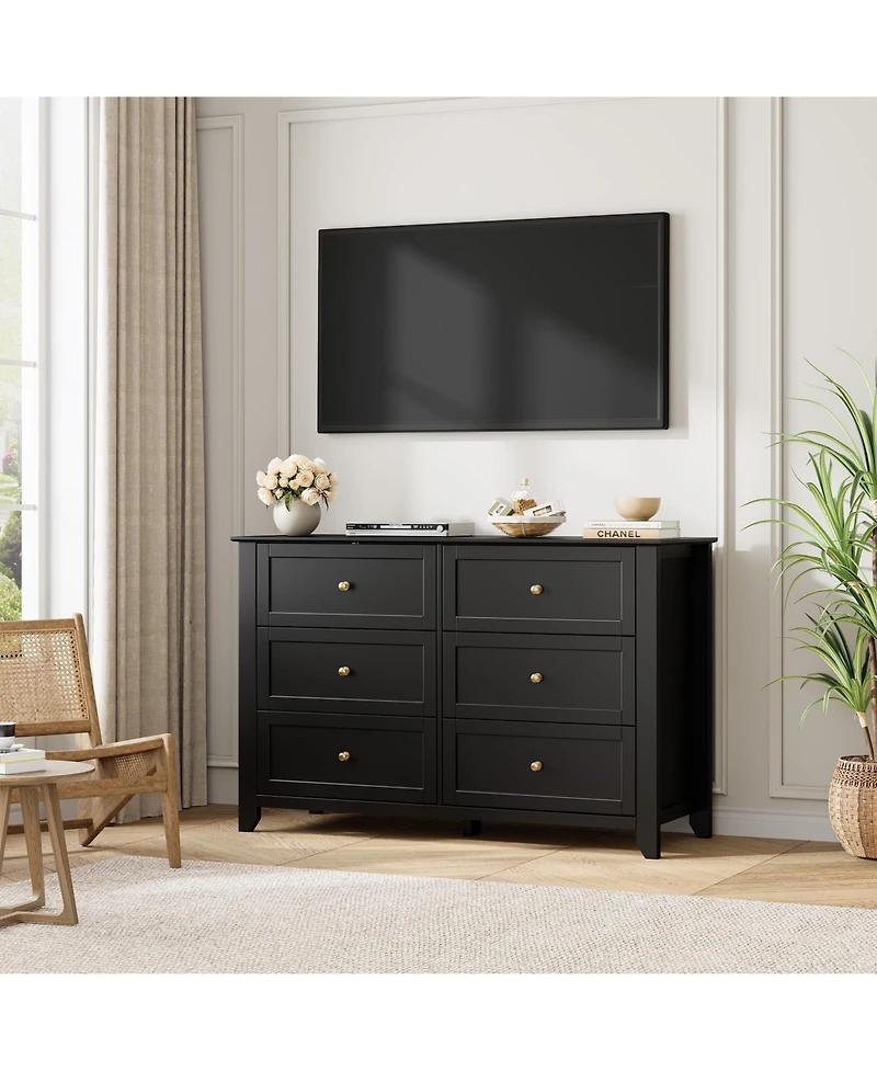 homfan 6-Drawer Dresser with Deep Drawers and Metal Knobs, Modern Wooden Chest for Bedroom Entryway Hallway