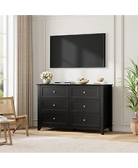 homfan 6-Drawer Dresser with Deep Drawers and Metal Knobs, Modern Wooden Chest for Bedroom Entryway Hallway