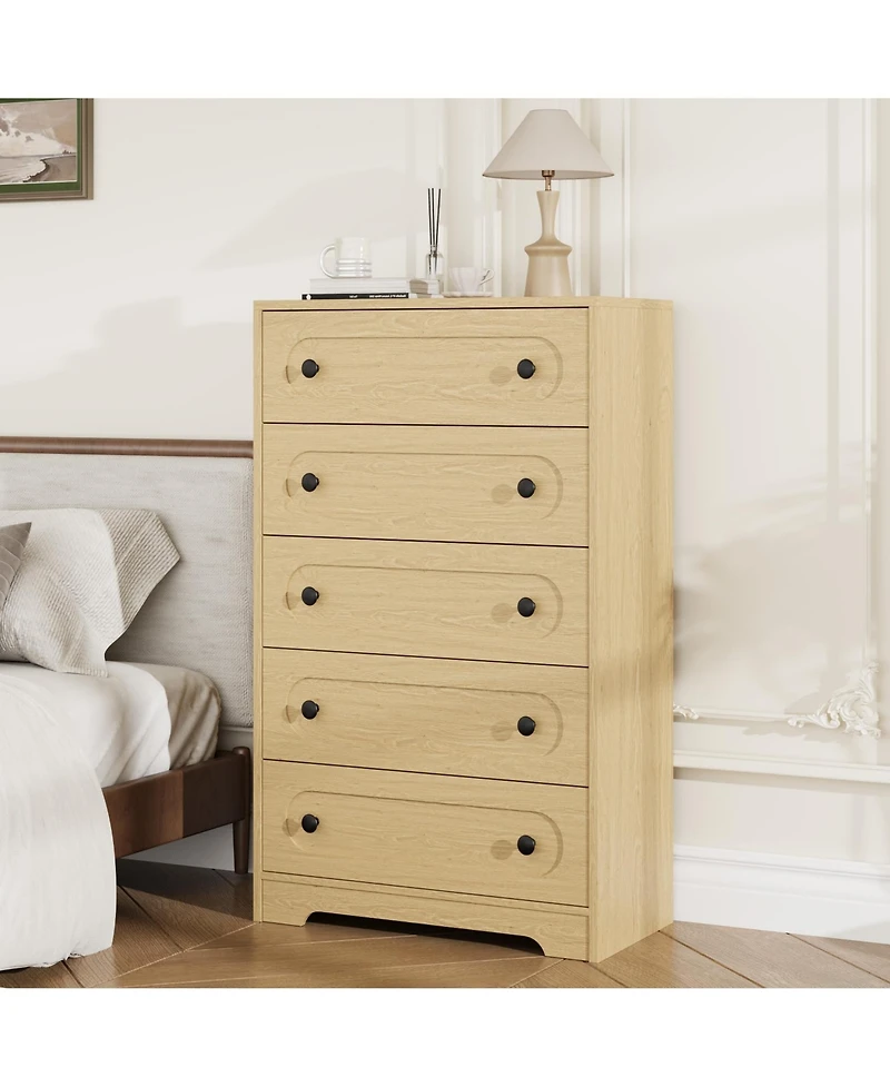 homfan 5-Drawer Tall Dresser with Deep Drawers and Metal Knobs, Mid Century Modern Chest for Bedroom Living Room Entryway