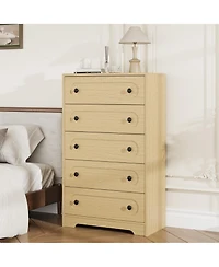 homfan 5-Drawer Tall Dresser with Deep Drawers and Metal Knobs, Mid Century Modern Chest for Bedroom Living Room Entryway