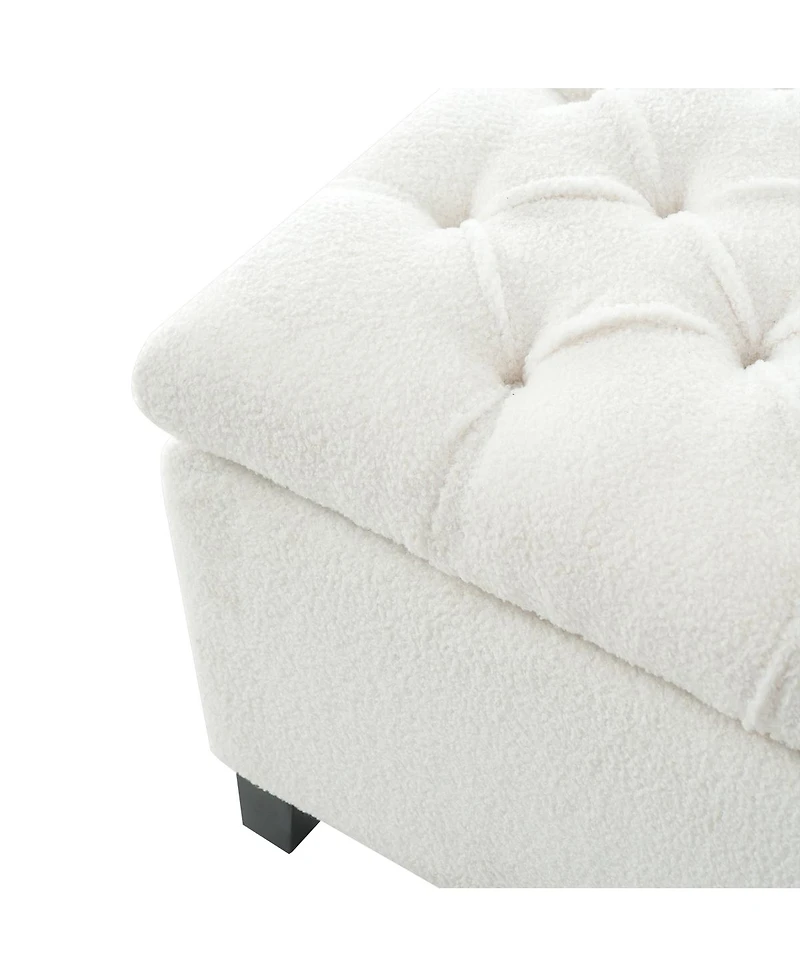 Streamdale Furniture Ottoman Bench with Storage, White Boucle, Rubber Wood Legs