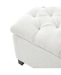 Streamdale Furniture Ottoman Bench with Storage, White Boucle, Rubber Wood Legs