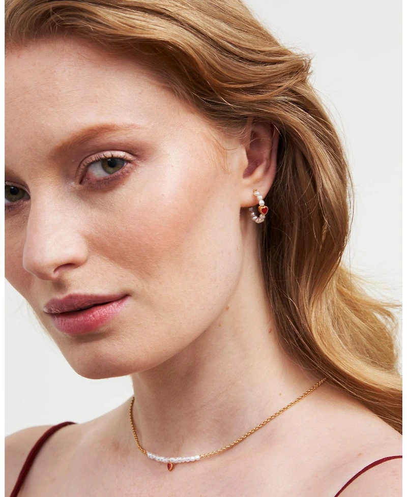 Fable England Gold Love Heart Pearl Hoop Earrings