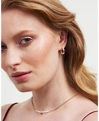 Fable England Gold Love Heart Pearl Hoop Earrings