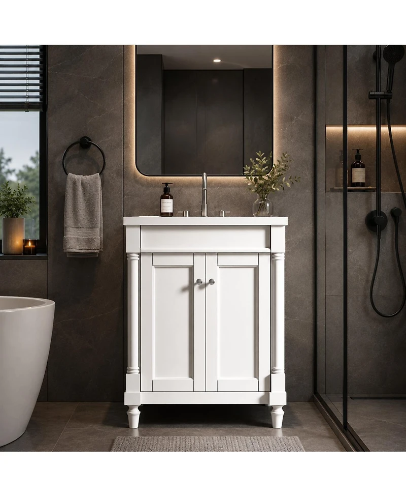 Phying 24 Inch Modern Bathroom Vanity with Top Sink 2 Tier Large Storage Shelf Single Sink , Home Hotel Small Bathroom Decor
