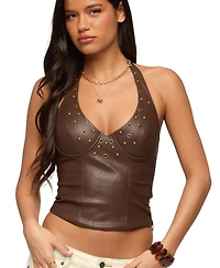 Edikted Women's Vaya Studded Faux Leather Halter Top