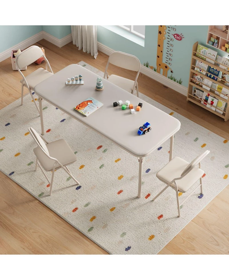 homfan 5-Piece Kids Table and Chair Set - Lightweight Compact Children s Furniture Pu Leather Waterproof Easy Clean Safe Rounded Design
