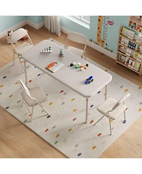 homfan 5-Piece Kids Table and Chair Set - Lightweight Compact Children s Furniture Pu Leather Waterproof Easy Clean Safe Rounded Design