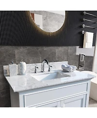 Sillysis 31/37/43 Inch Carrara Marble Stone Vanity Top with Ceramic Undermount Sink and Backsplash