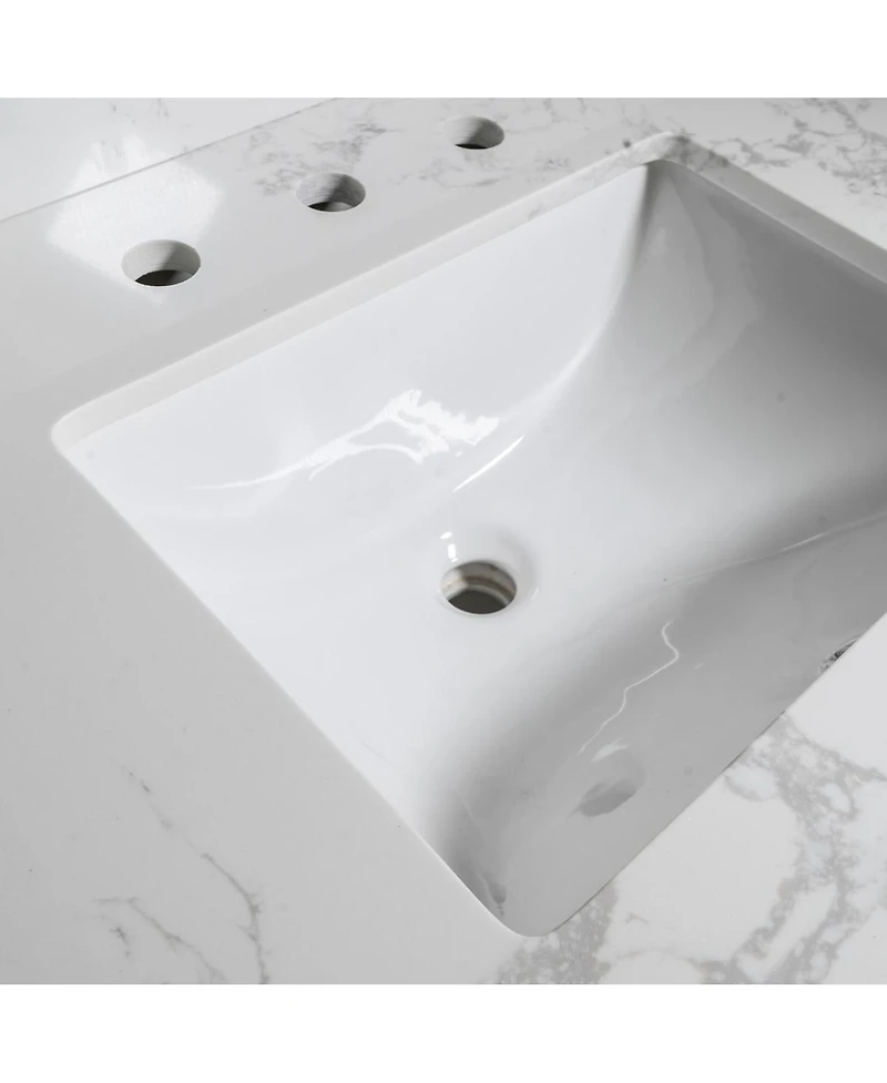 Sillysis 31/37/43 Inch Carrara Marble Stone Vanity Top with Ceramic Undermount Sink and Backsplash, Polished Surface for Vanity Cabinet