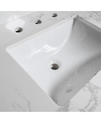 Sillysis 31/37/43 Inch Carrara Marble Stone Vanity Top with Ceramic Undermount Sink and Backsplash, Polished Surface for Vanity Cabinet