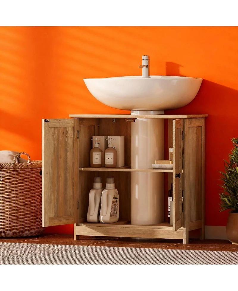 Sillysis 23.5 Inch Bathroom Under Sink Storage Cabinet, Mdf Freestanding Vanity with Adjustable Shelf and Double Doors for Small Bathrooms
