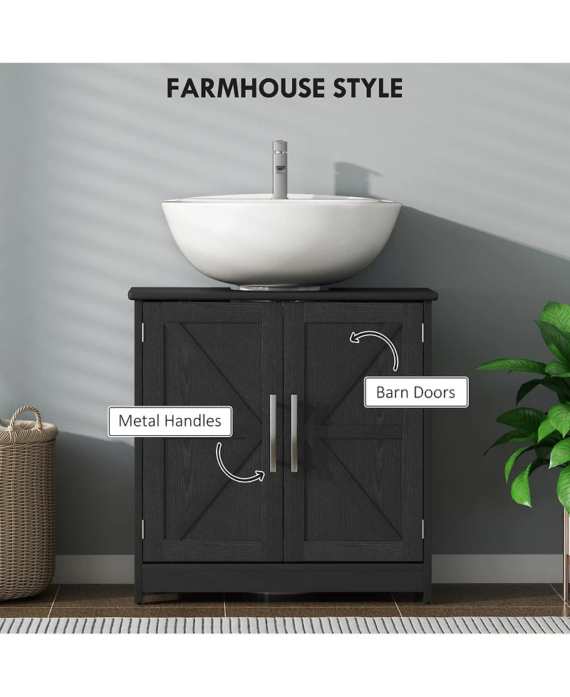 Sillysis 23.6 Inch Under Sink Vanity Cabinet with Adjustable Shelf, Farmhouse Barn Door Mdf Storage, Small Space Pedestal Organizer