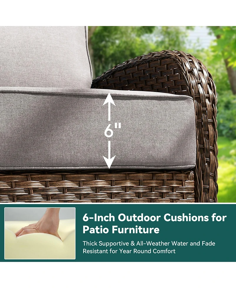 Pocassy 7 Pieces Patio Furniture Set with Fire Pit High Back Outdoor 6-inch Cushions Wicker Swivel Rocker Chairs for Lawn,Deck