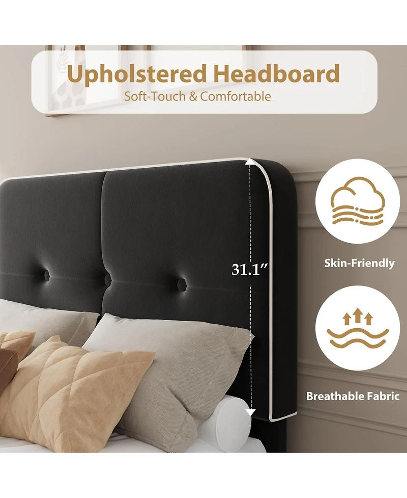 homfan Bed Frame Upholstered Platform Bed Frame with Adjustable Headboard Velvet Bed Frame with Metal Support No Box Spring Needed