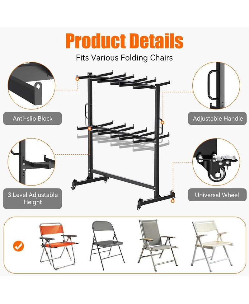 Aecojoy Folding Chair Rack, Dolly Chair Cart for 84 Chairs or 12 Tables, Heavy Duty 1080LBS Weight Capacity Storage Rack with Swivel Wheels