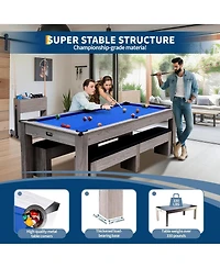 Xo 7FT 3-in-1 Pool Table Dining Combo, Billiard Table with Ping Pong Top and Accessories, Space-Saving Family Game Table