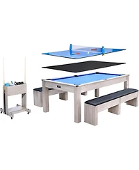 Xo 7FT 3-in-1 Pool Table Dining Combo, Billiard Table with Ping Pong Top and Accessories, Space-Saving Family Game Table