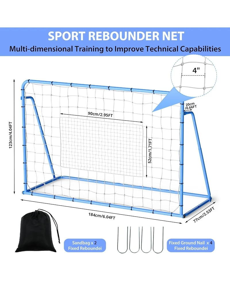 Xo Adjustable Soccer Rebounder Net 6x4 Ft, Double-Sided Bounce Trainer with Steel Frame, Portable Soccer Practice Net for Backyard
