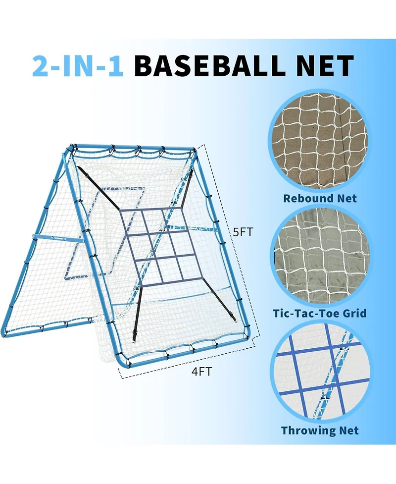 Xo 4x4.5 Ft Baseball Rebounder Net, Steel Frame Pitchback Trainer for Baseball Softball, Portable Backyard Practice Net
