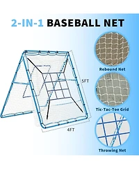 Xo 4x4.5 Ft Baseball Rebounder Net, Steel Frame Pitchback Trainer for Baseball Softball, Portable Backyard Practice Net
