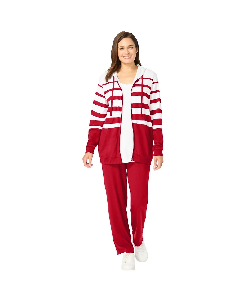 Woman Within Plus Striped Full Zip Jacket Set