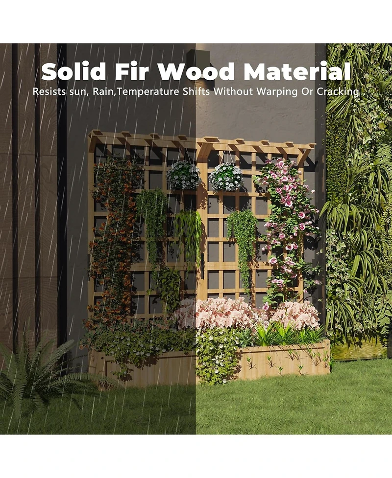Xo 2-Tier Wooden Planter Box with Trellis, Elevated Raised Garden Bed with Roof and Drainage for Vegetables, Flowers