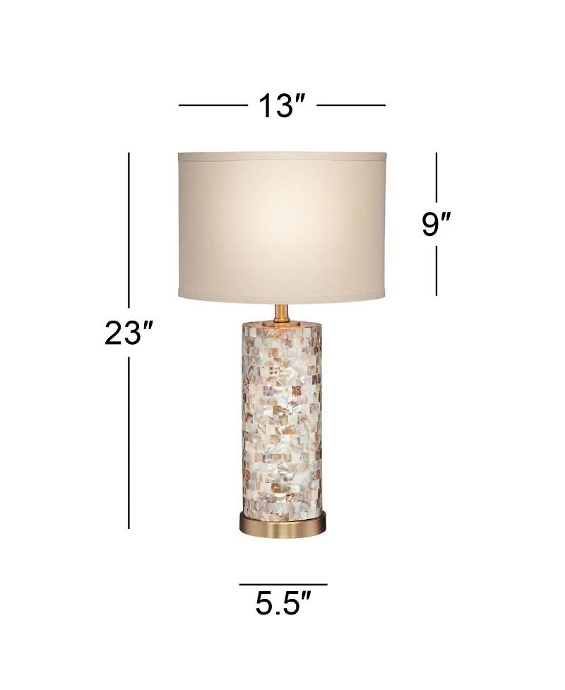 360 Lighting Margaret Modern Coastal Table Lamp 23" High Mother of Pearl Cylinder with Table Top Dimmer Cream Shade for Bedroom Living Room Bedside