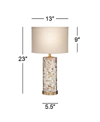 360 Lighting Margaret Modern Coastal Table Lamp 23" High Mother of Pearl Cylinder with Table Top Dimmer Cream Shade for Bedroom Living Room Bedside