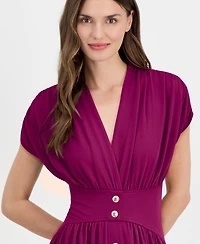 Anne Klein Women's V-Neck Ruched-Shoulder Jersey Dress