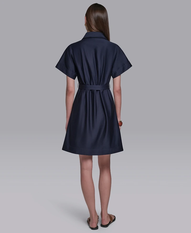 Halston Women's Collared Zip-Front Midi Shirt Dress