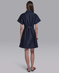 Halston Women's Collared Zip-Front Midi Shirt Dress