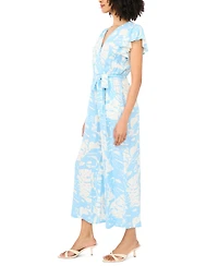 Sam & Jess Women's Printed Tie-Waist Flutter-Sleeve V-Neck Jumpsuit