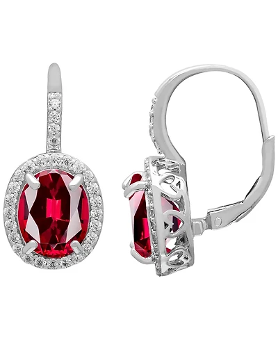 Macy's Lab-Grown Ruby (6 ct. t.w.) and Lab-Grown White Sapphire (0.56 ct. t.w.) Leverback Earrings in Sterling Silver