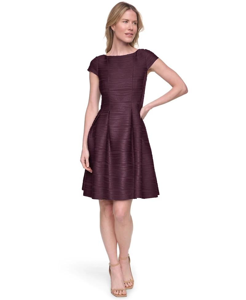 Jessica Howard Women's Boat-Neck Cap-Sleeve Release Pleat Fit & Flare Dress