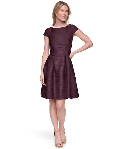 Jessica Howard Women's Boat-Neck Cap-Sleeve Release Pleat Fit & Flare Dress
