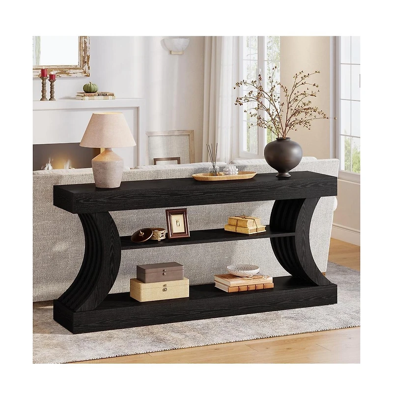 Tribesigns 70.9" Rectangle Wood Console Table with 3 Storage Shelves