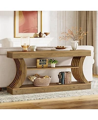 Tribesigns 70.9" Rectangle Wood Console Table with 3 Storage Shelves