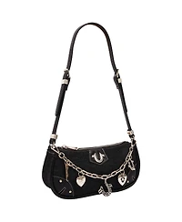 True Religion Women's Horseshoe Chain Shoulder Bag - Charm Detail Zip Top Purse with Adjustable Strap