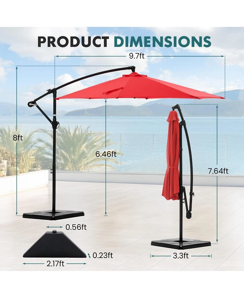 Yiortwo 9.7 Feet Offset Patio Umbrella Cantilever Outdoor Sun Shade With Tilt