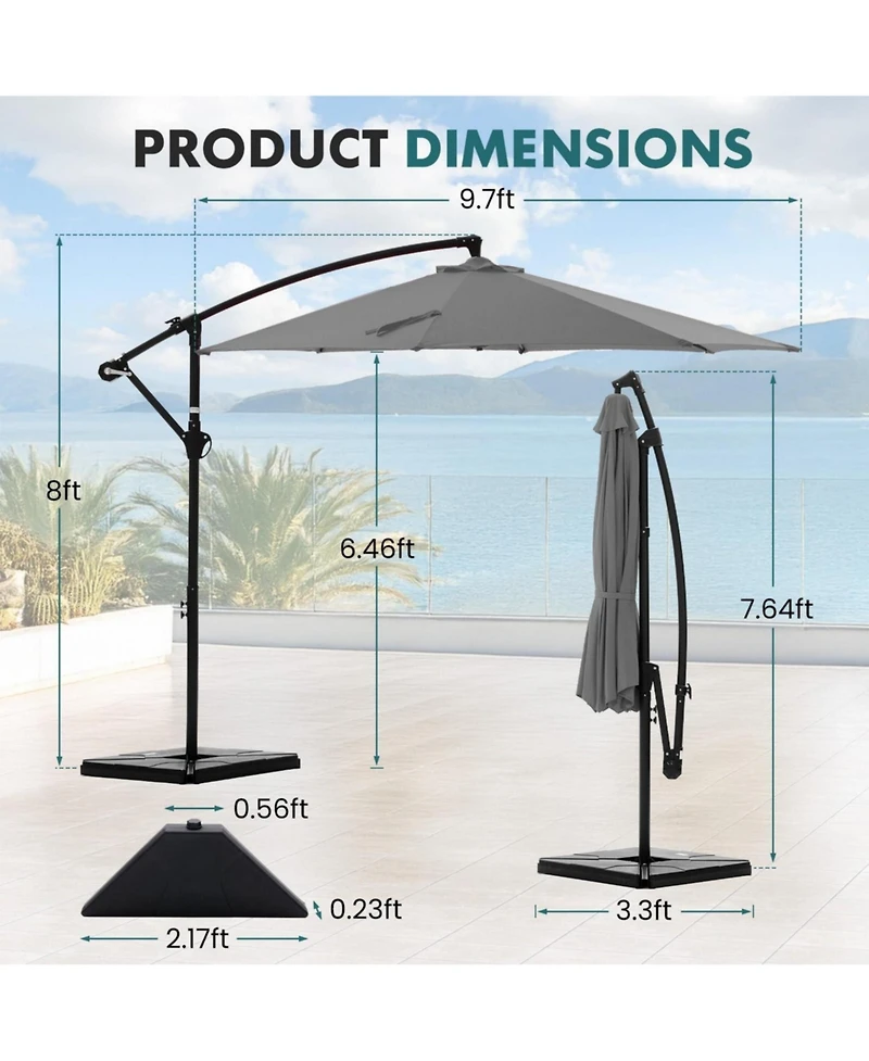 Yiortwo 9.7 Feet Offset Patio Umbrella Cantilever Outdoor Sun Shade With Tilt