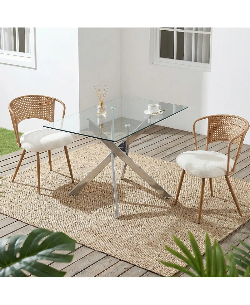 Streamdale Furniture 2 Piece Wicker Dining Chair Set with Cushioned Cane Back and Metal Legs